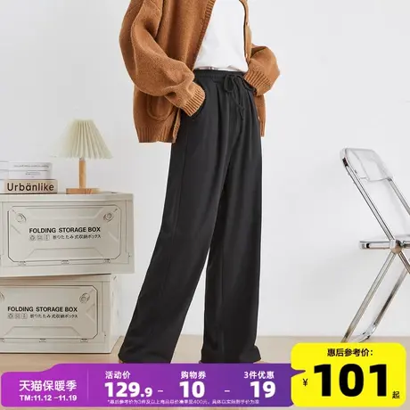 唐狮黑色德绒运动裤女2023秋冬新款宽松直筒裤高腰显瘦软糯休闲裤商品大图