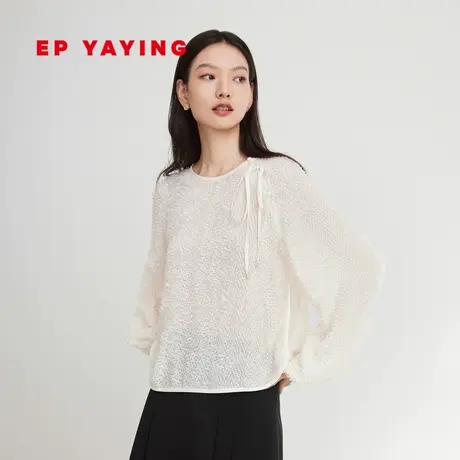 [真丝系列]EP雅莹女装 肌理感飘带圆领长袖衬衫春装商场同款2303A图片