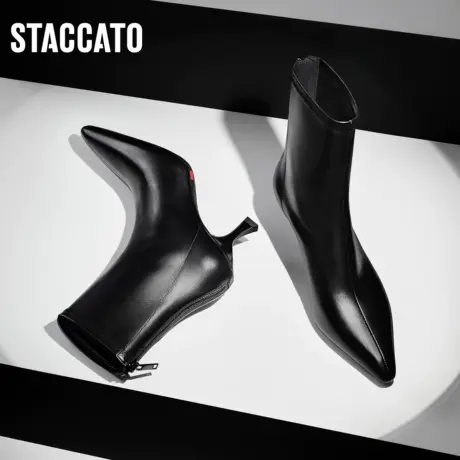 思加图冬季新款棕色加绒洋气时装靴高跟靴瘦瘦靴女靴EQP03DZ3商品大图