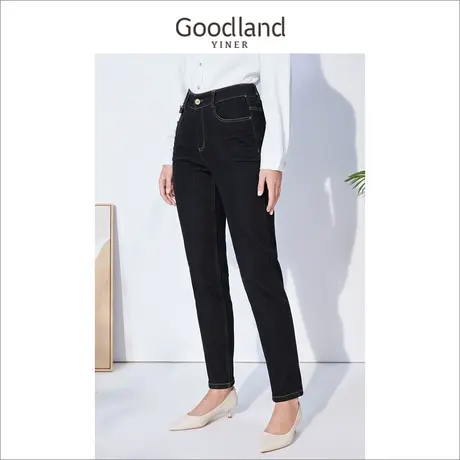 *Goodland美地女装冬季复古通勤高腰直筒牛仔裤商品大图