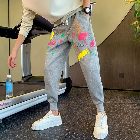 重磅涂鸦卡通印花休闲裤男秋季新款ins个性小众潮流束脚哈伦卫裤商品大图