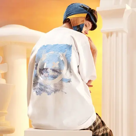 宽松小恶魔小众国潮笑脸oversize短袖T恤男潮ins夏季潮牌大码半袖图片