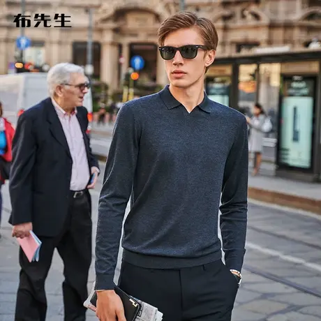 MrBu布先生春季毛衣男商务翻领羊毛衫男薄款可机洗针织衫BT10777商品大图