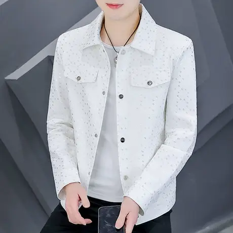 ins夜场个性烫金亮面夹克男士春秋款韩版痞帅气春装工装精神外套商品大图