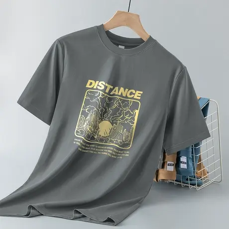 230g重磅纯棉t恤男士短袖宽松液氨长绒棉圆领打底衫潮流全棉半袖商品大图