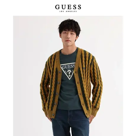 【38上新季】GUESS秋男士休闲宽松美拉德条纹开衫针织毛衣商品大图