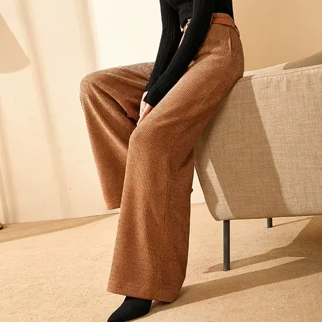 心语泉2021秋冬加厚条绒阔腿裤显瘦高腰灯芯绒长裤时髦气质女裤潮商品大图