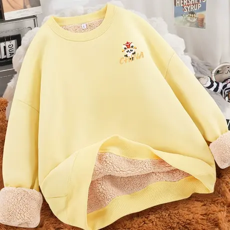 圆领卫衣女羊羔绒冬装上衣加绒加厚冬季2023年新款女装秋冬款商品大图