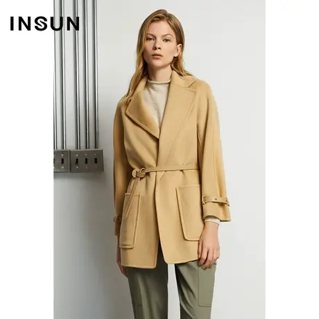INSUN恩裳冬季西装领羊毛毛呢外套中长款商品大图