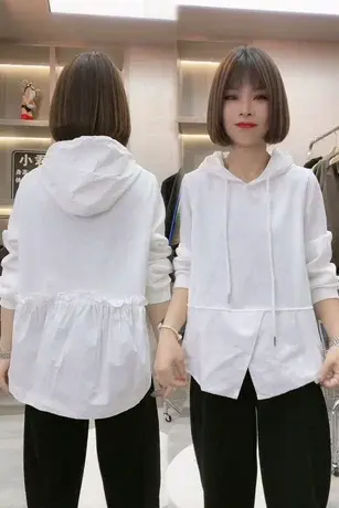 欧洲站休闲连帽卫衣女2025春季韩版宽松显瘦小衫拼接假两件上衣潮商品大图