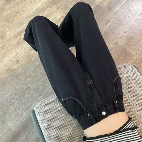 黑色直筒阔腿牛仔裤女2023新款秋冬高腰显瘦宽松百搭小个子拖地裤商品大图