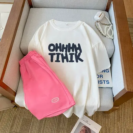 纯棉运动服套装跑步女夏季宽松时尚洋气短袖短裤小个子休闲两件套商品大图