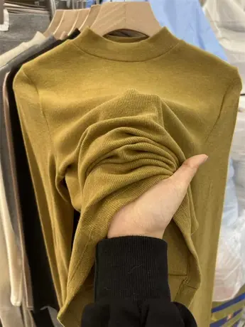 欧货双面磨毛新料半高领T恤女秋冬新款加厚修身纯色内搭打底衫商品大图