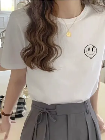 白色短袖t恤女夏季新款印花休闲宽松上衣服潮小个子百搭显瘦体恤T商品大图