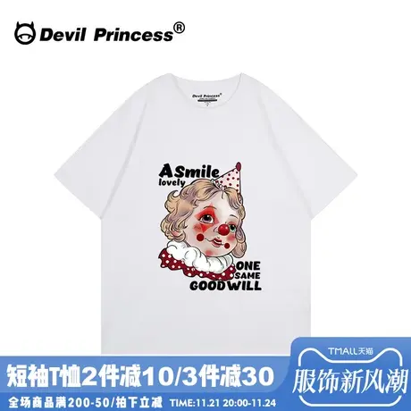 美式街头风oversize宽松白色t恤女短袖正肩超火卡通ins潮牌上衣夏商品大图