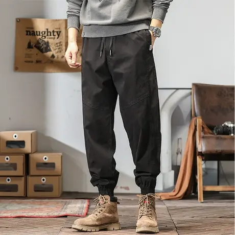 男士黑色美式裤子男束脚宽松2023新款秋季裤子男款休闲长裤运动裤商品大图