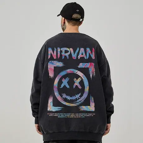 国潮小恶魔官方圆领大码嘻哈oversize潮牌无帽胖子卫衣男潮流图片