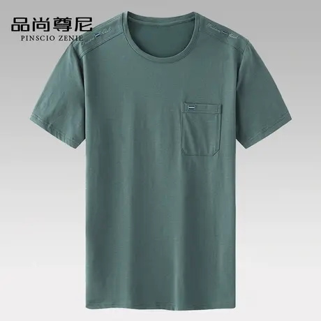 男士短袖t恤圆领丝光棉凉感纯色刺绣爸爸上衣宽松体恤中老年夏装商品大图