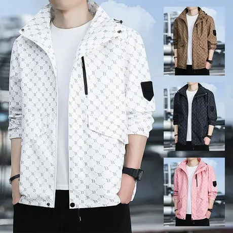 夹克男士春秋季连帽休闲夹克男时尚百搭防晒服宽松冲锋衣外套潮流商品大图