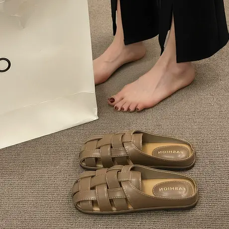 拖鞋女夏季外穿2024新款平底懒人孕妇办公室包头罗马半拖鞋穆勒鞋商品大图