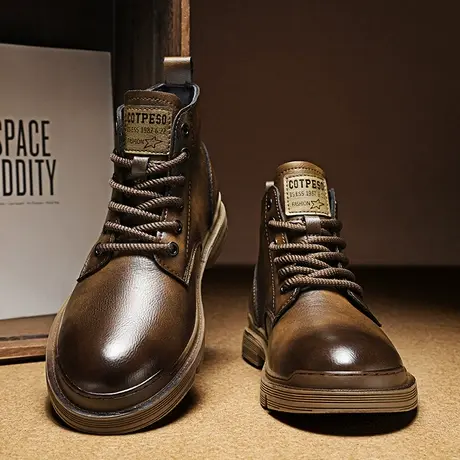 马丁靴男款秋季复古英伦工装靴男士防水防滑户外机车骑行真皮短靴商品大图