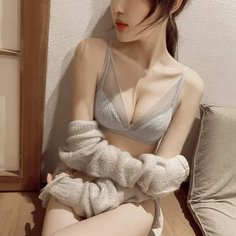 性感超薄法式三角杯内衣女士薄款无钢圈上托聚拢大胸显小文胸套装商品大图