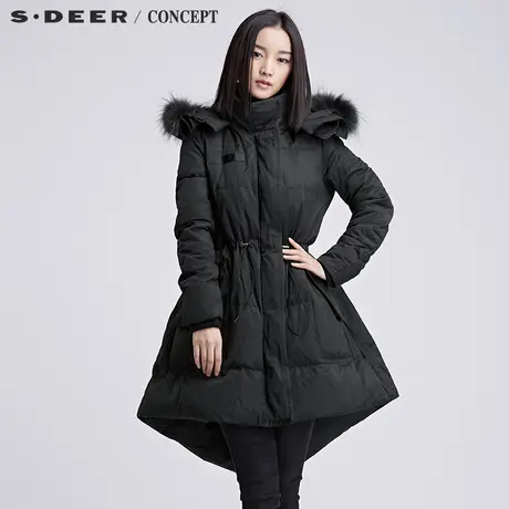 sdeer圣迪奥女2017冬装帅气硬朗廓形纯色连帽羽绒服S16482481图片