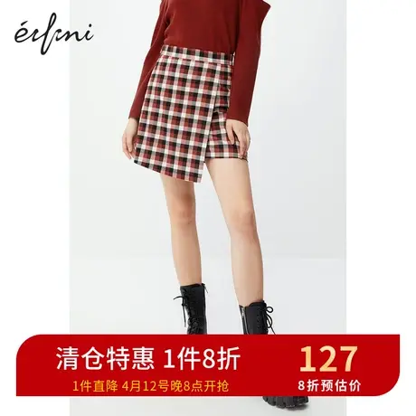 伊芙丽半身裙秋冬新款时尚高腰复古格纹a字裙优雅短裙女1BA242641图片