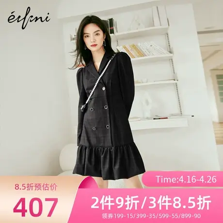 伊芙丽连衣裙女春秋新款长袖中长款显瘦泡泡袖裙子女1D1991771商品大图