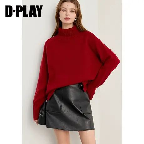 DPLAY【100羊毛衫】冬季穿搭新年红色毛衣宽松针织衫上衣红毛衣女图片