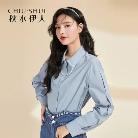 秋水伊人清仓衬衫小清新时尚条纹韩版宽松衬衣女图片