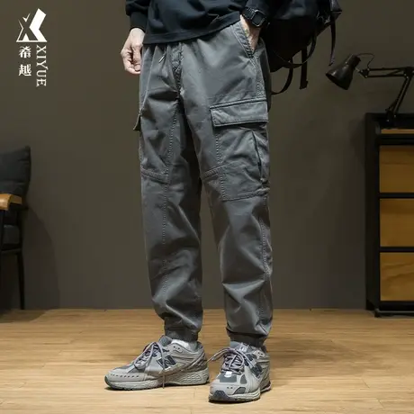 希越摇粒绒工装男士束脚裤春秋季宽松大码加绒加厚休闲保暖男裤子商品大图