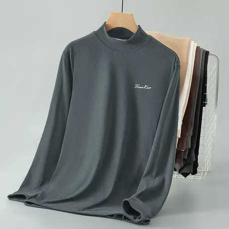 双面德绒打底衫半高领长袖t恤男装2024新款保暖印花小衫中领秋衣图片