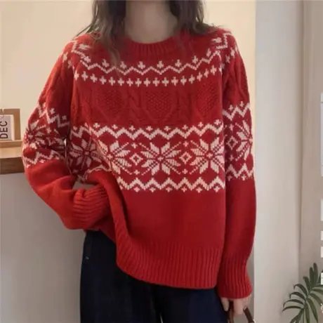 圣诞节红色毛衣女2023年冬装加厚针织衫女新款女装毛衣打底衫潮商品大图