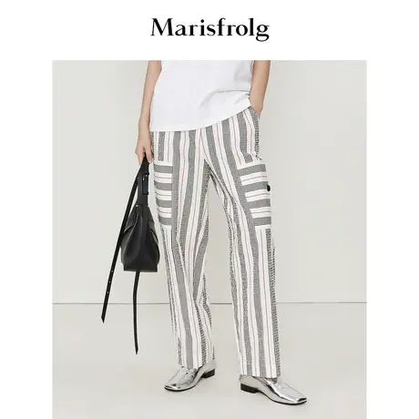 【蛋形裤系列】玛丝菲尔夏季新款日系复古条纹萝卜裤休闲裤女商品大图