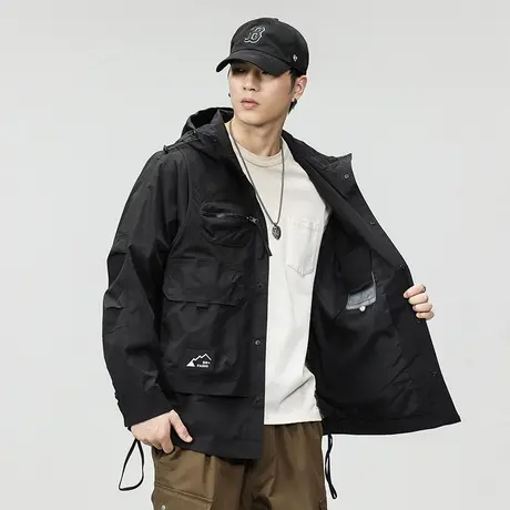 休闲防风冲锋衣百搭潮流外套秋冬款潮牌连帽户外时尚外套潮流男装商品大图