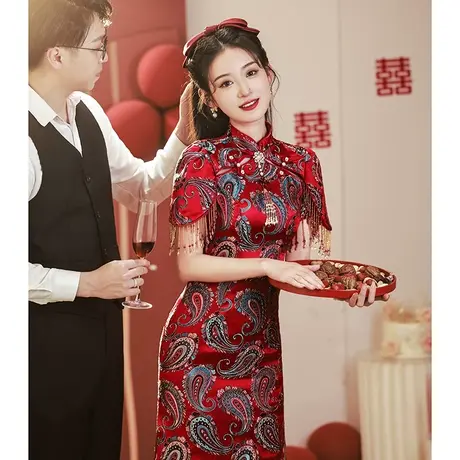 敬酒服2024新款新娘夏季修身显瘦中式旗袍结婚设计感订婚礼服高端图片