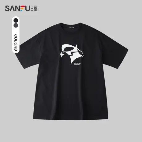 三福2024夏季男士重磅星星图案短T恤 休闲通勤圆领上衣男482942商品大图