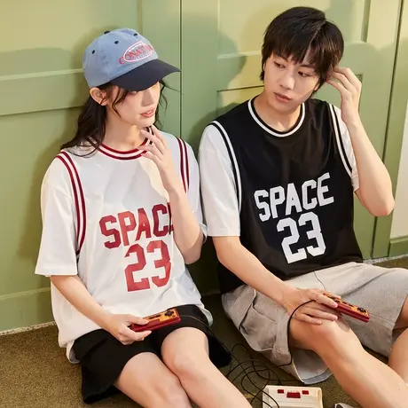 唐狮2023夏季新款短袖T恤男女同码纯棉宽松运动训练篮球服情侣装图片