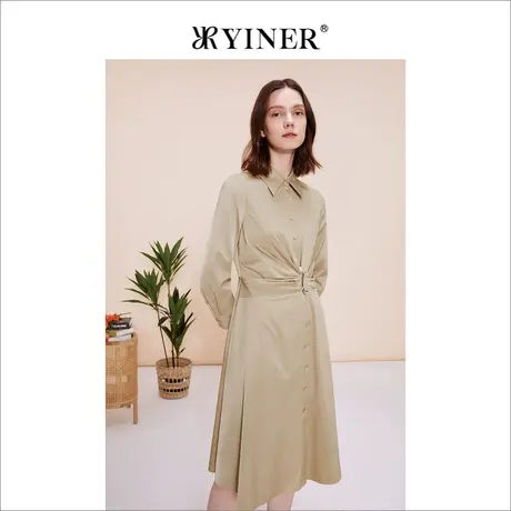 YINER音儿2023春季时尚收褶POLO领衬衫式连衣裙图片