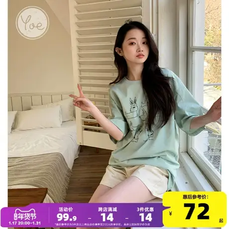 yoe短袖t恤女上衣薄荷绿oversize2024年夏季新款多巴胺小狗印花商品大图