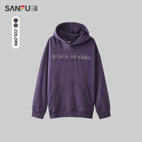 三福2024春季男士前幅字母印花卫衣 潮流宽松连帽上衣男482382商品大图