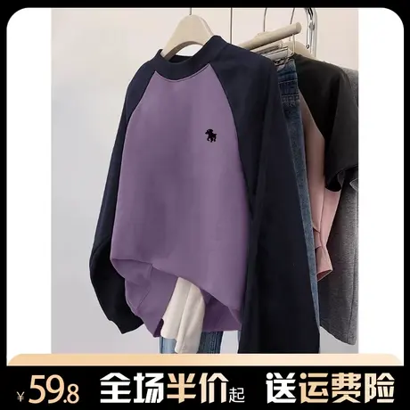 插肩圆领卫衣女秋冬加绒加厚2024新款小众设计感慵懒风宽松上衣潮图片