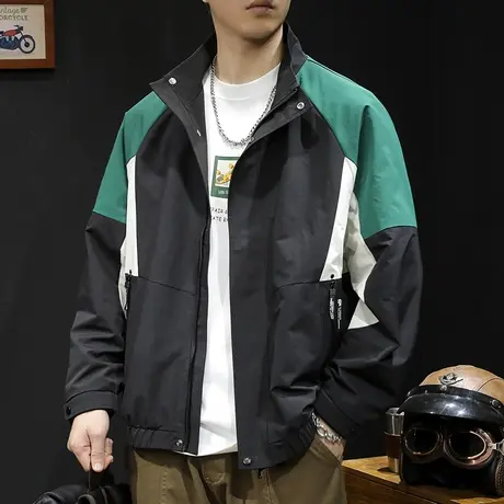 拼色冲锋衣外套男春季2024新款潮牌男装工装大码男款男士夹克春秋图片