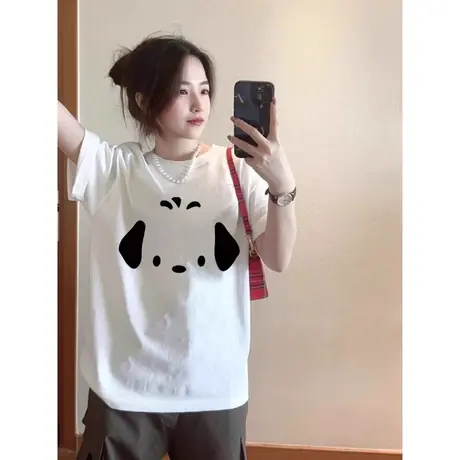 酒红色短袖t恤女2024夏装新款打底正肩上衣百搭休闲宽松内搭半袖商品大图