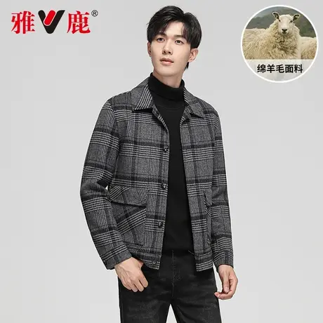 雅鹿毛呢夹克男外套春秋季短款翻领商务休闲羊毛呢子大衣黑色图片