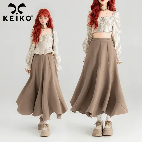 KEIKO 立体剪裁显瘦鱼尾半身裙春夏高级感抗皱不规则百褶伞裙长裙商品大图
