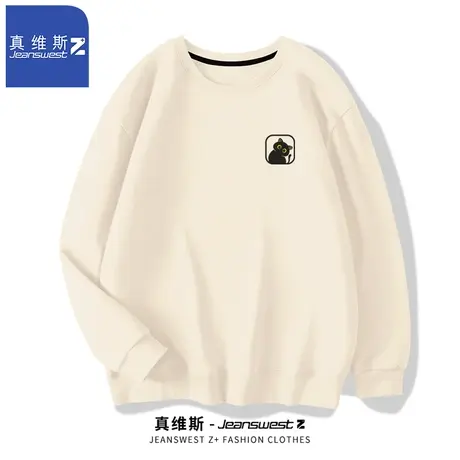 真维斯Z圆领卫衣男春秋季薄款猫咪印花圆领上衣潮流宽松外套男款H图片