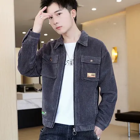 潮牌个性工装外套男士春秋季韩版潮流男装上衣学生灯芯绒休闲夹克商品大图