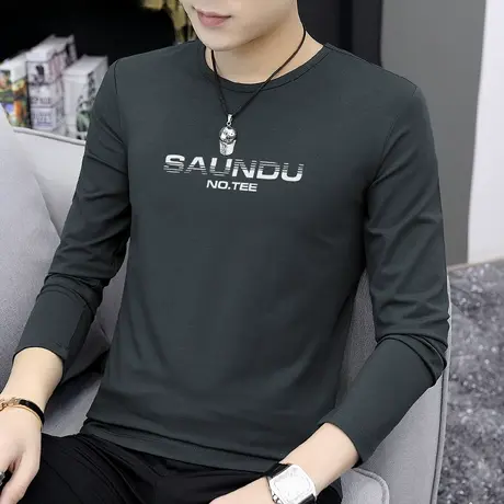 莫代尔圆领长袖t恤男潮牌潮流秋季内搭打底衫秋衣服字母印花体恤商品大图